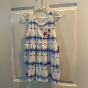 Crown and Ivy Blue and White tie dye tank with red stars and bow back, 6x